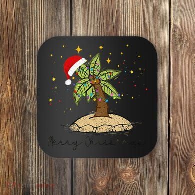 Palm Tree Christmas Light Santa Hawaiian Beach Xmas Coaster