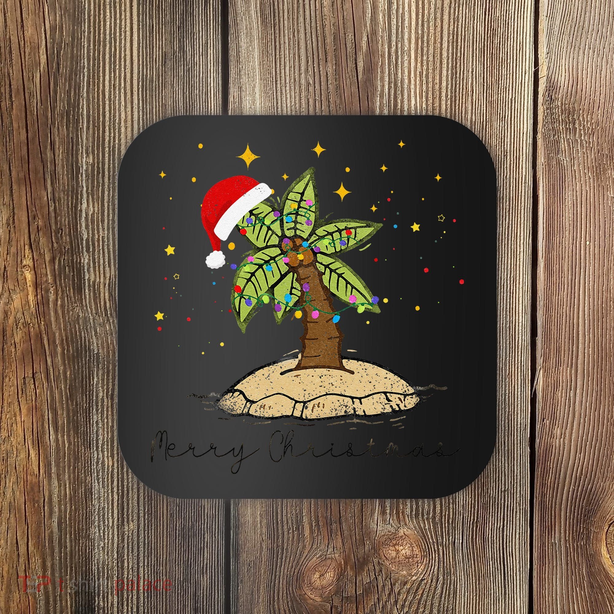 Palm Tree Christmas Light Santa Hawaiian Beach Xmas Coaster