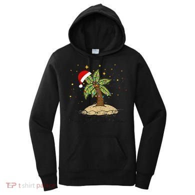 Palm Tree Christmas Light Santa Hawaiian Beach Xmas Women's Hoodie