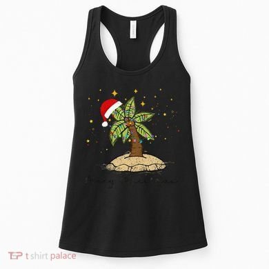 Palm Tree Christmas Light Santa Hawaiian Beach Xmas Women's Tank Top
