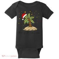 Palm Tree Christmas Light Santa Hawaiian Beach Xmas Baby Bodysuit thumb 0