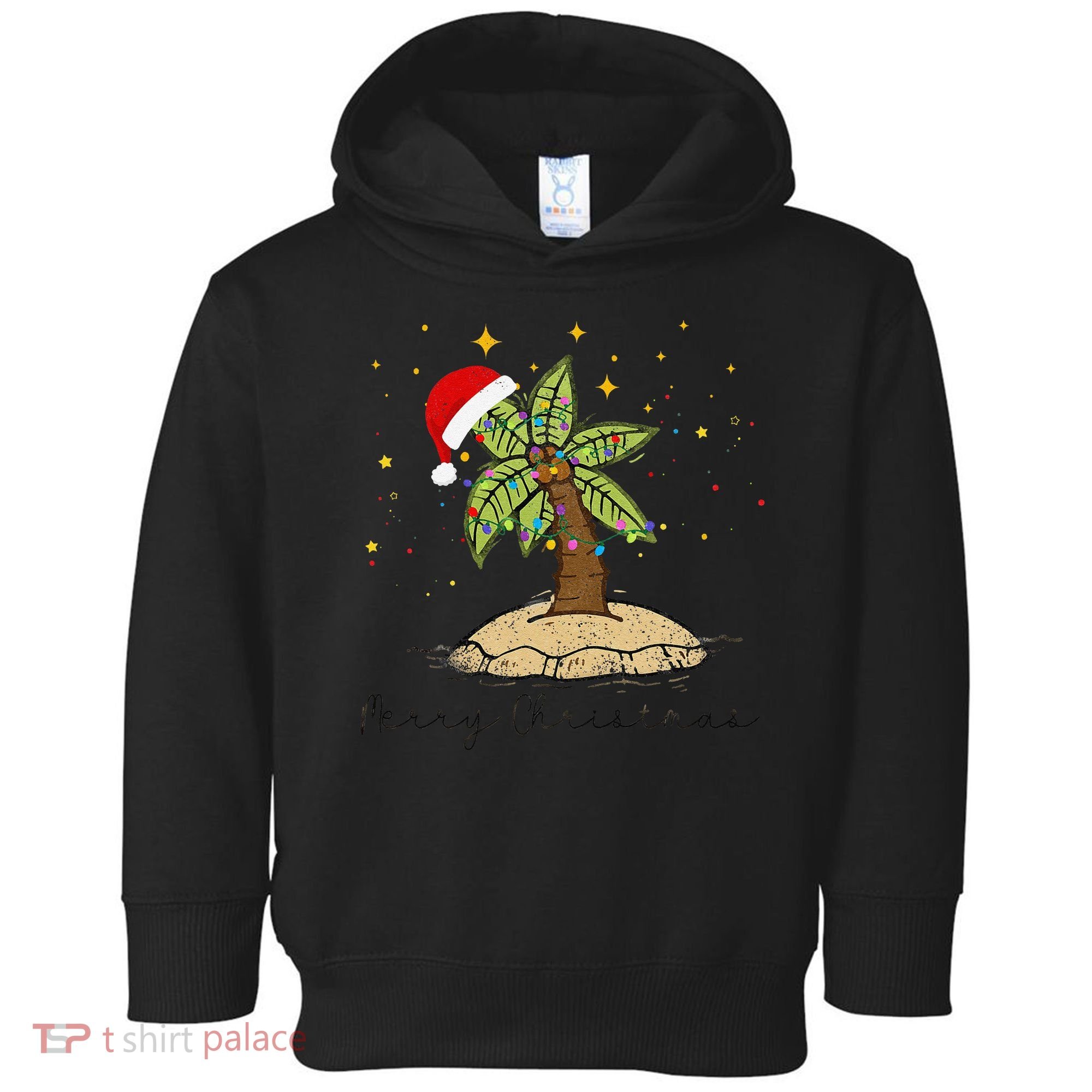 Palm Tree Christmas Light Santa Hawaiian Beach Xmas Toddler Hoodie
