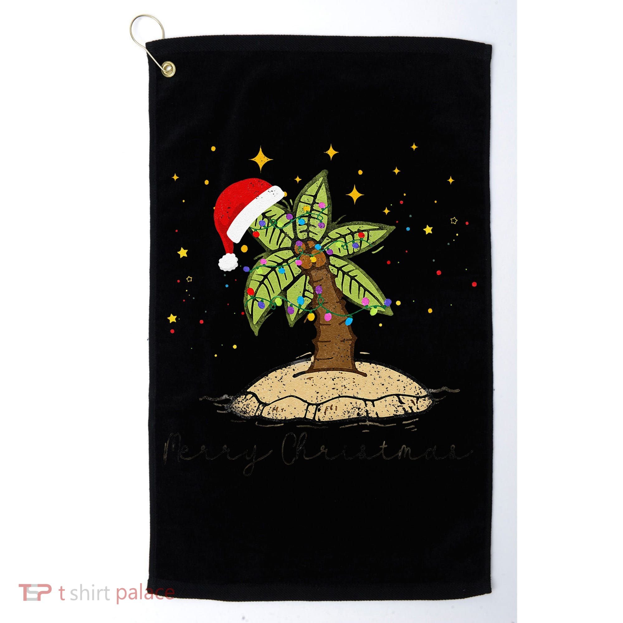 Palm Tree Christmas Light Santa Hawaiian Beach Xmas Golf Towel