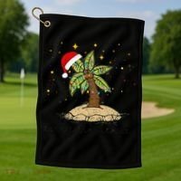 Palm Tree Christmas Light Santa Hawaiian Beach Xmas Golf Towel thumb 1