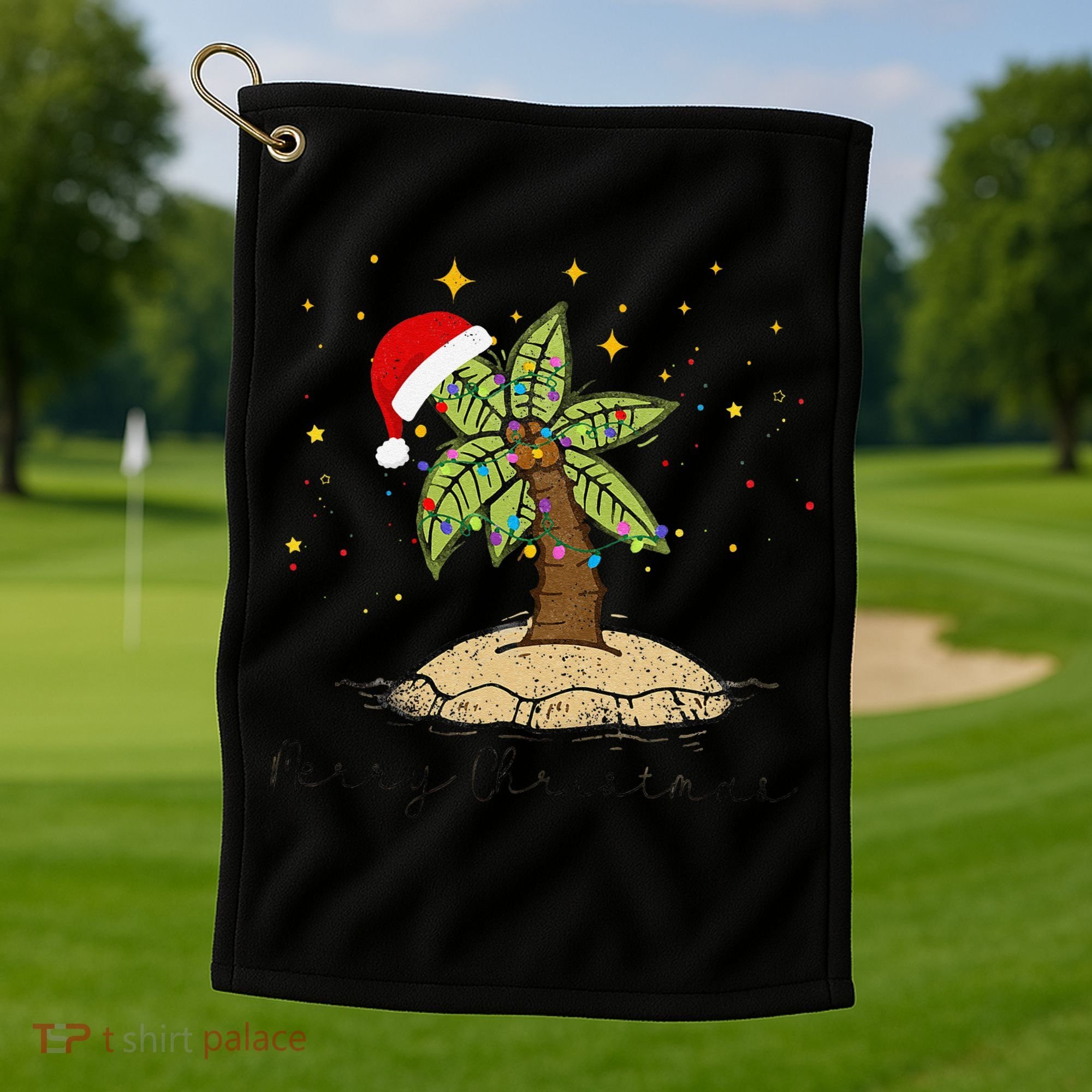 Palm Tree Christmas Light Santa Hawaiian Beach Xmas Golf Towel
