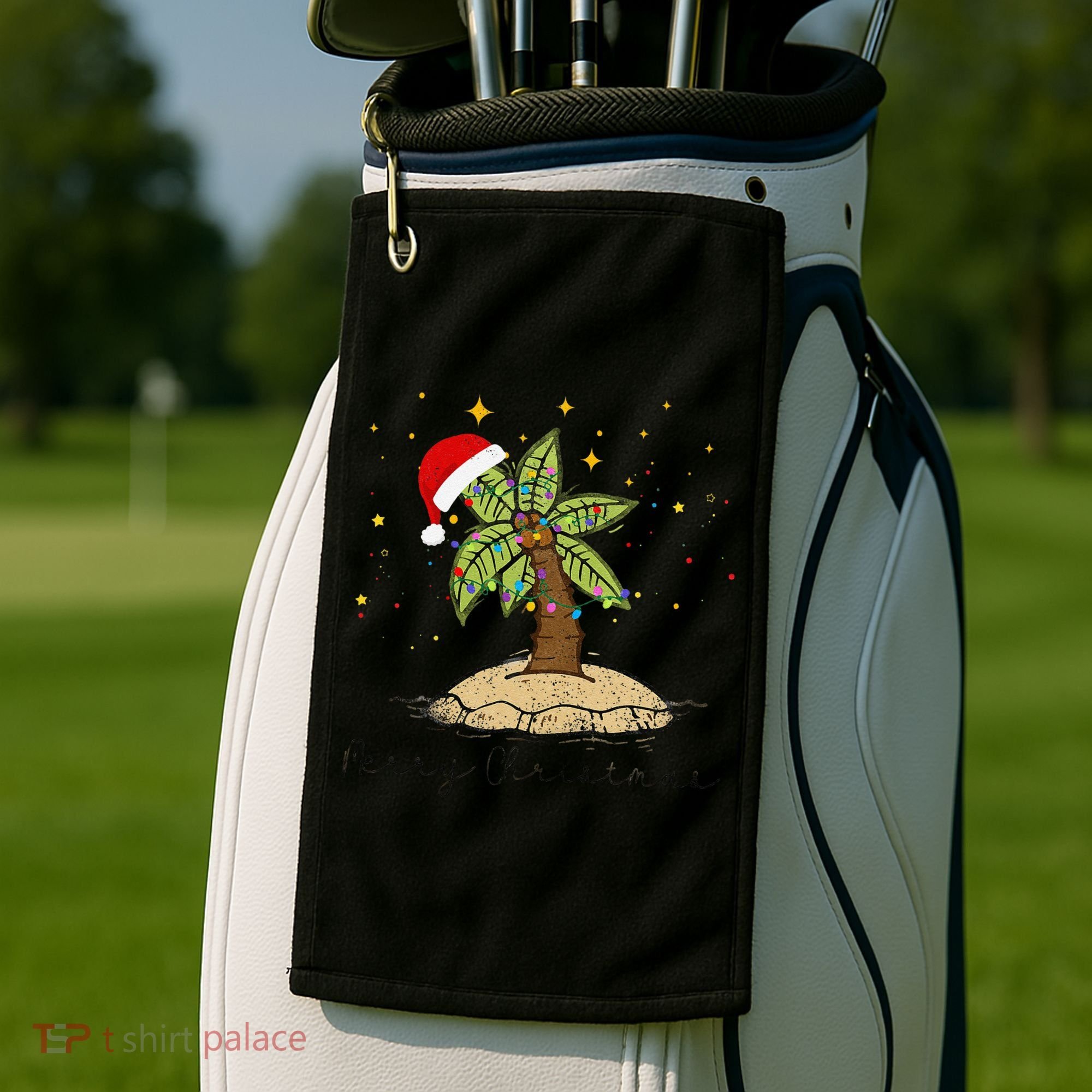 Palm Tree Christmas Light Santa Hawaiian Beach Xmas Golf Towel