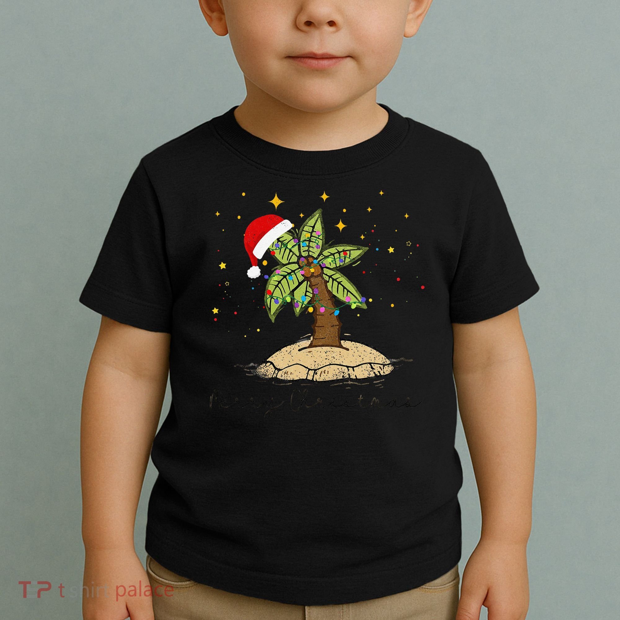 Palm Tree Christmas Light Santa Hawaiian Beach Xmas Toddler T-Shirt