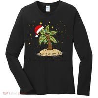 Palm Tree Christmas Light Santa Hawaiian Beach Xmas Women's Long Sleeve Shirt thumb 0