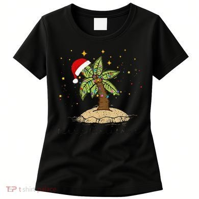 Palm Tree Christmas Light Santa Hawaiian Beach Xmas Women's T-Shirt