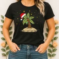 Palm Tree Christmas Light Santa Hawaiian Beach Xmas Women's T-Shirt thumb 2