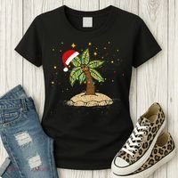Palm Tree Christmas Light Santa Hawaiian Beach Xmas Women's T-Shirt thumb 3