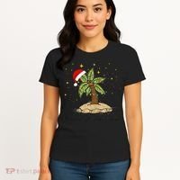 Palm Tree Christmas Light Santa Hawaiian Beach Xmas Women's T-Shirt thumb 4