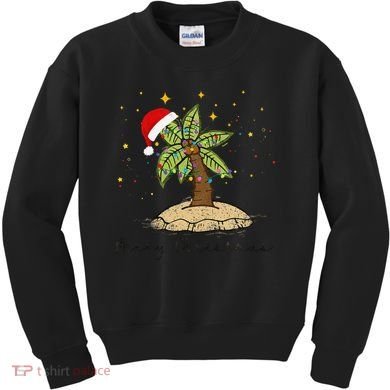 Palm Tree Christmas Light Santa Hawaiian Beach Xmas Kids Sweatshirt