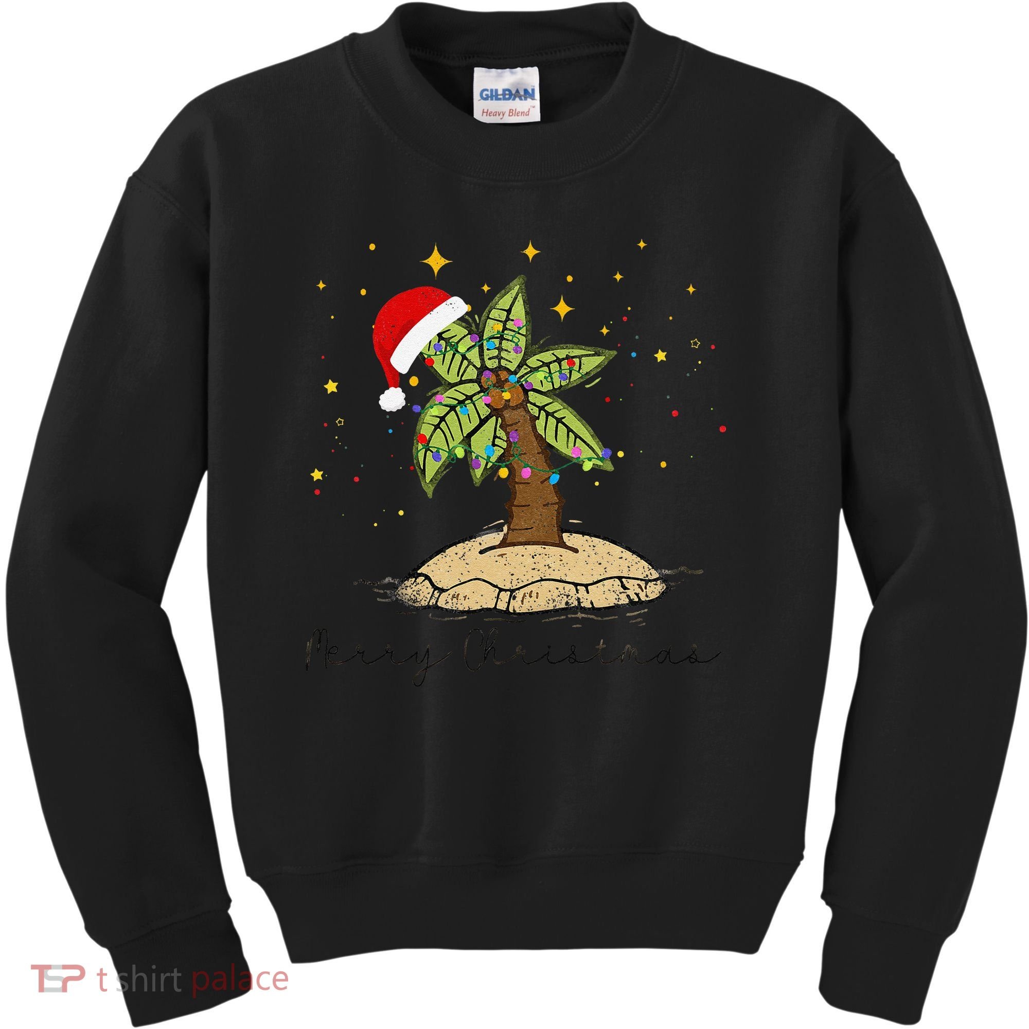 Palm Tree Christmas Light Santa Hawaiian Beach Xmas Kids Sweatshirt