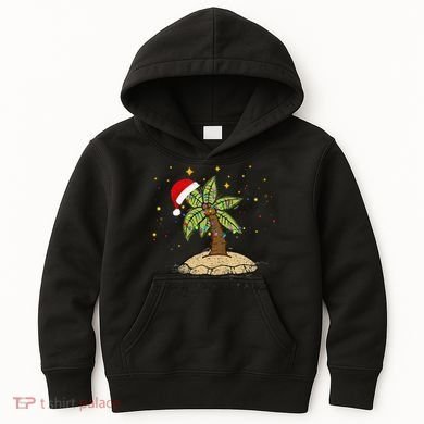 Palm Tree Christmas Light Santa Hawaiian Beach Xmas Kids Hoodie