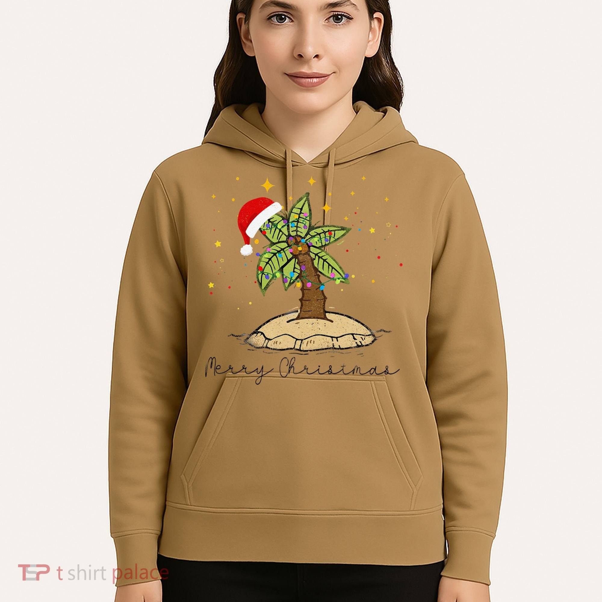 Palm Tree Christmas Light Santa Hawaiian Beach Xmas Hoodie