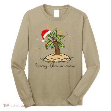 Palm Tree Christmas Light Santa Hawaiian Beach Xmas Long Sleeve Shirt