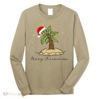 Palm Tree Christmas Light Santa Hawaiian Beach Xmas Long Sleeve Shirt thumb 0