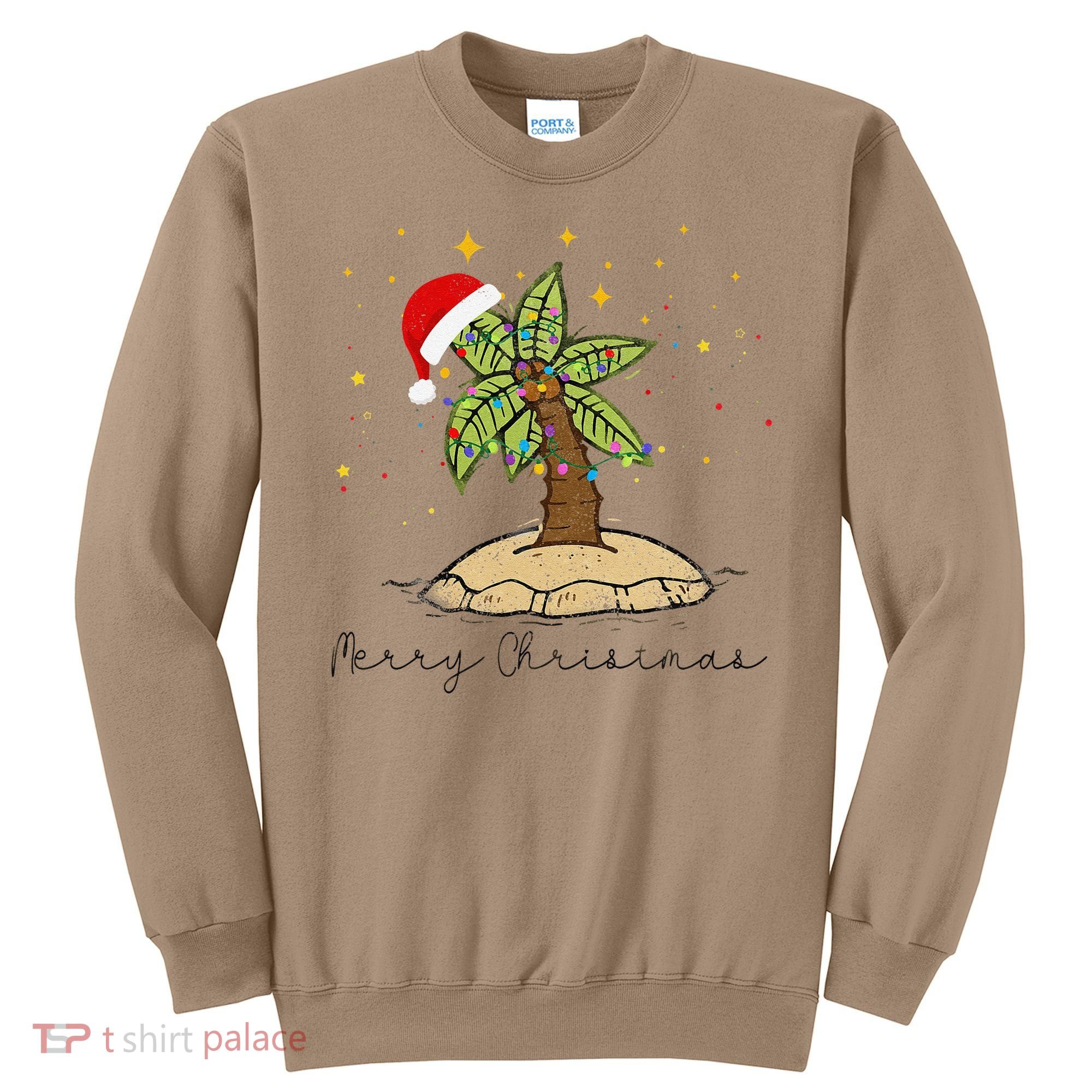 Palm Tree Christmas Light Santa Hawaiian Beach Xmas Sweatshirt