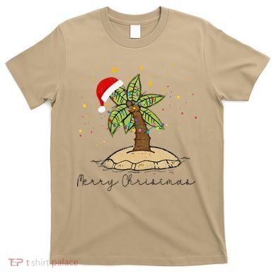 Palm Tree Christmas Light Santa Hawaiian Beach Xmas T-Shirt