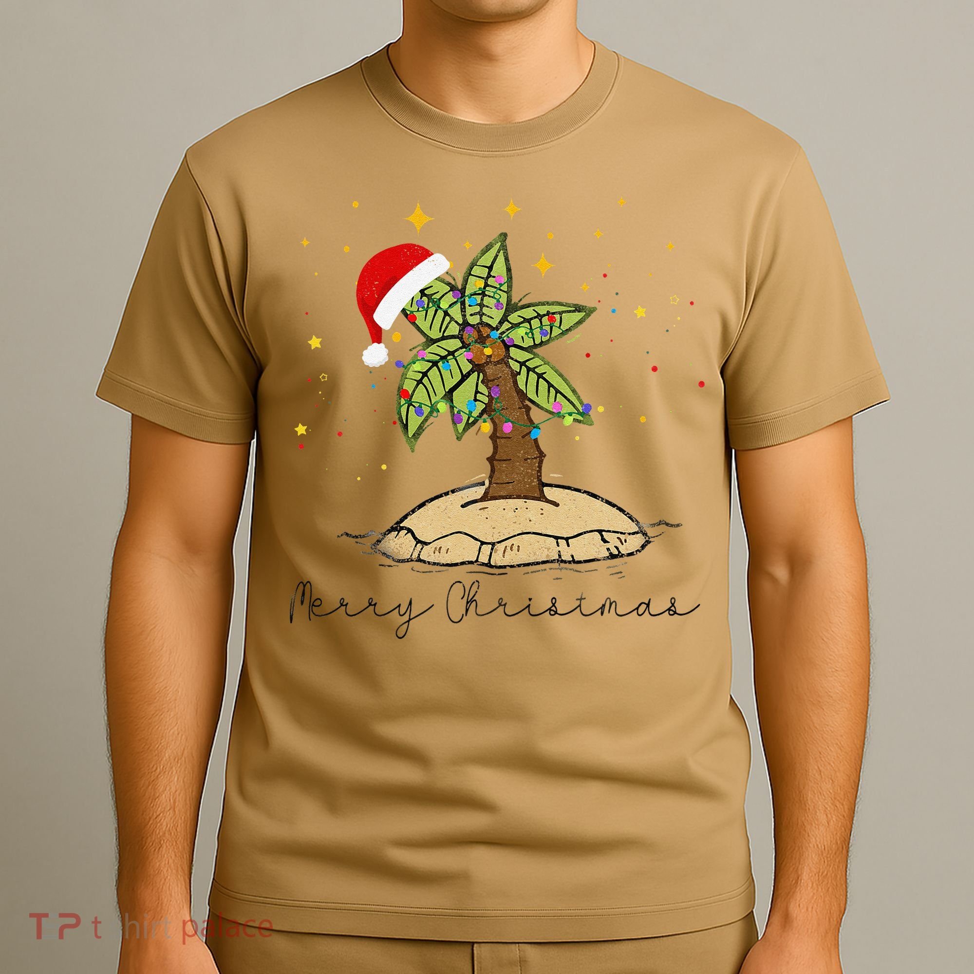 Palm Tree Christmas Light Santa Hawaiian Beach Xmas T-Shirt