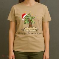 Palm Tree Christmas Light Santa Hawaiian Beach Xmas T-Shirt thumb 4