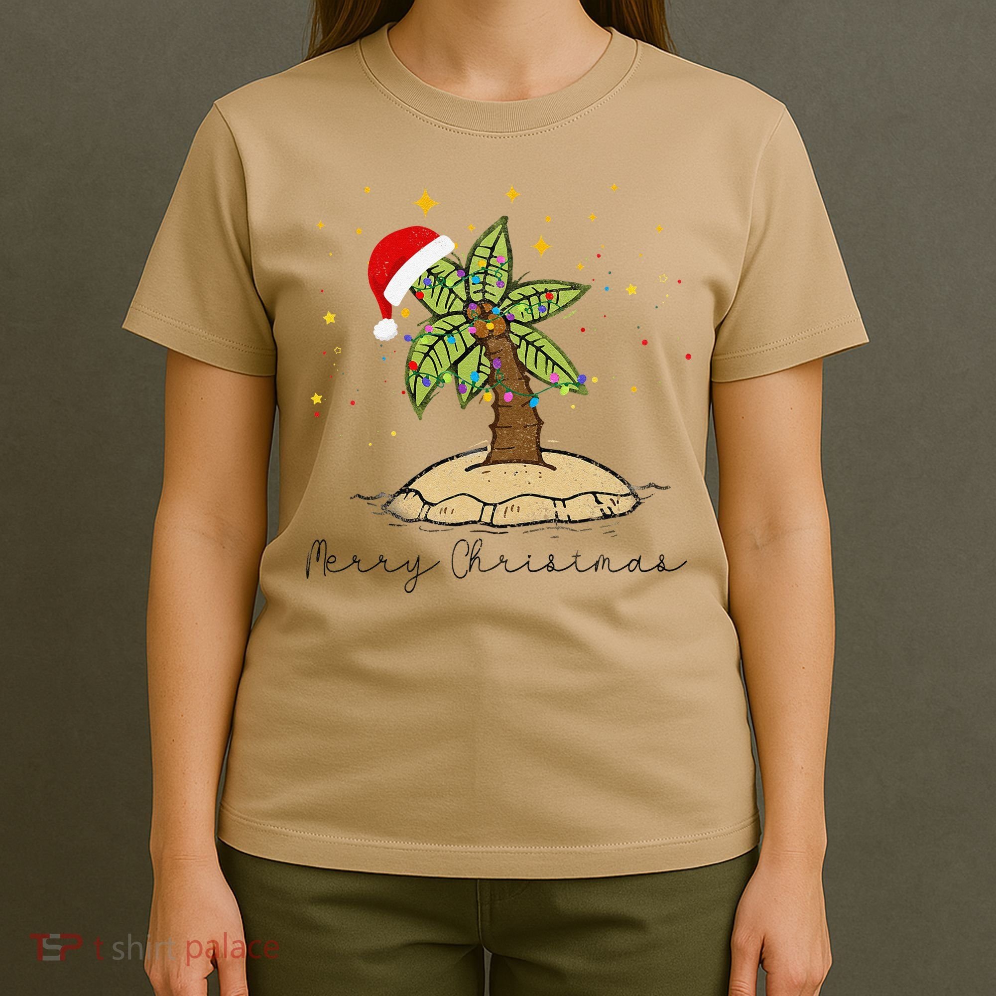 Palm Tree Christmas Light Santa Hawaiian Beach Xmas T-Shirt