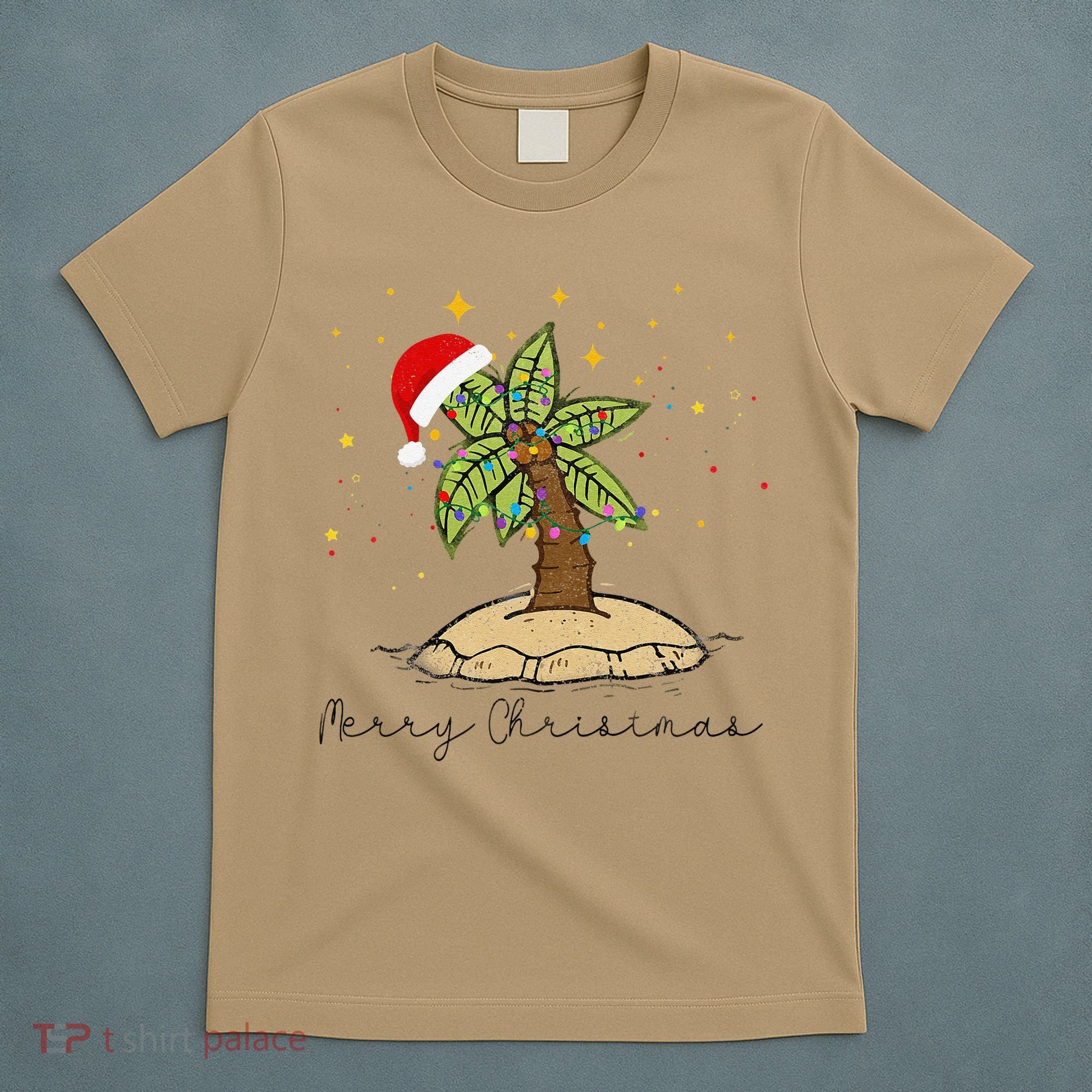 Palm Tree Christmas Light Santa Hawaiian Beach Xmas T-Shirt
