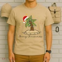 Palm Tree Christmas Light Santa Hawaiian Beach Xmas T-Shirt thumb 6
