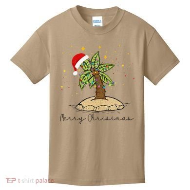 Palm Tree Christmas Light Santa Hawaiian Beach Xmas Kids T-Shirt