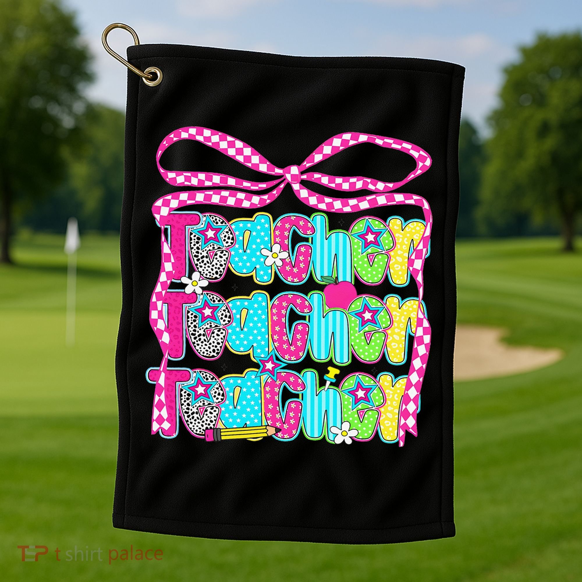 Preppy Teacher Coquette Bow Teacher Summer Last Day Golf Towel