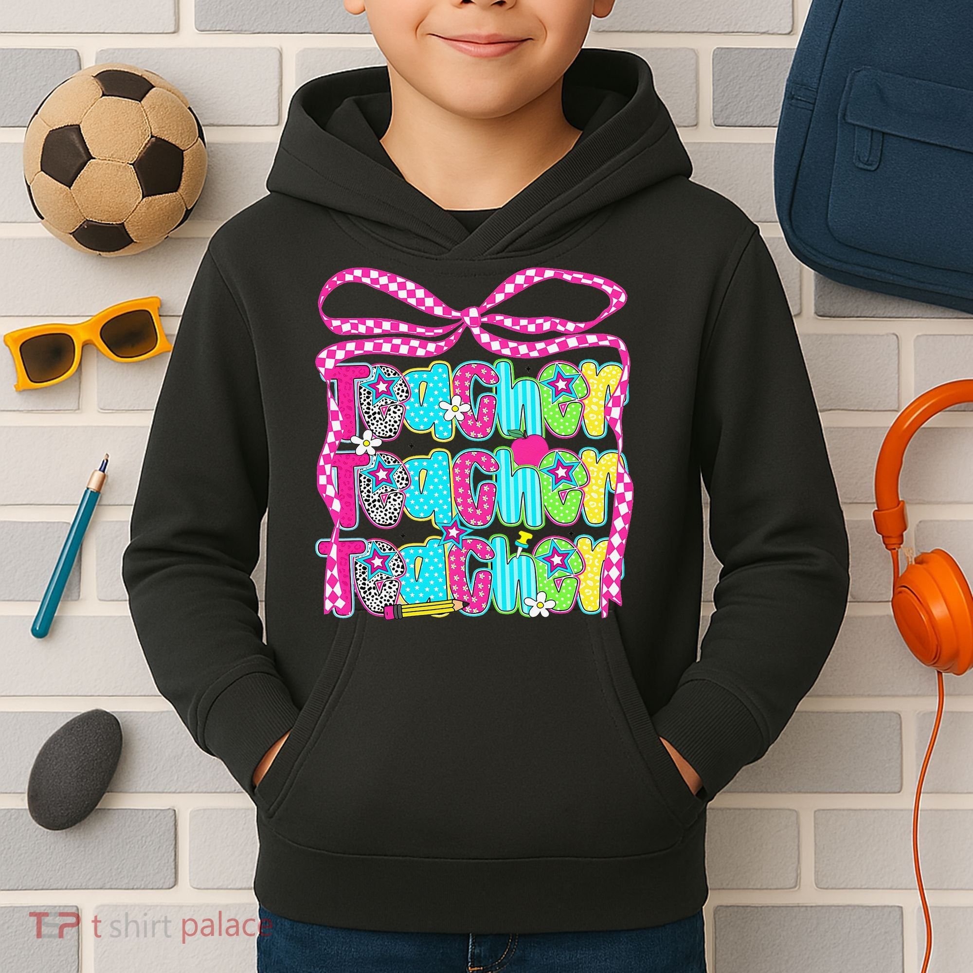 Preppy Teacher Coquette Bow Teacher Summer Last Day Kids Hoodie