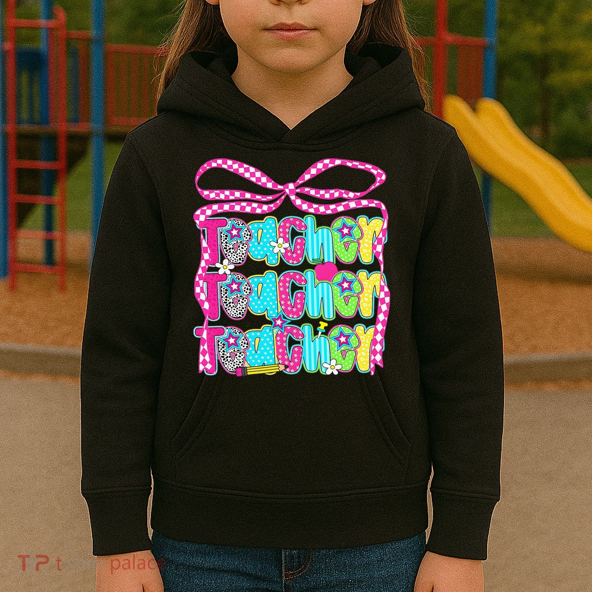 Preppy Teacher Coquette Bow Teacher Summer Last Day Kids Hoodie