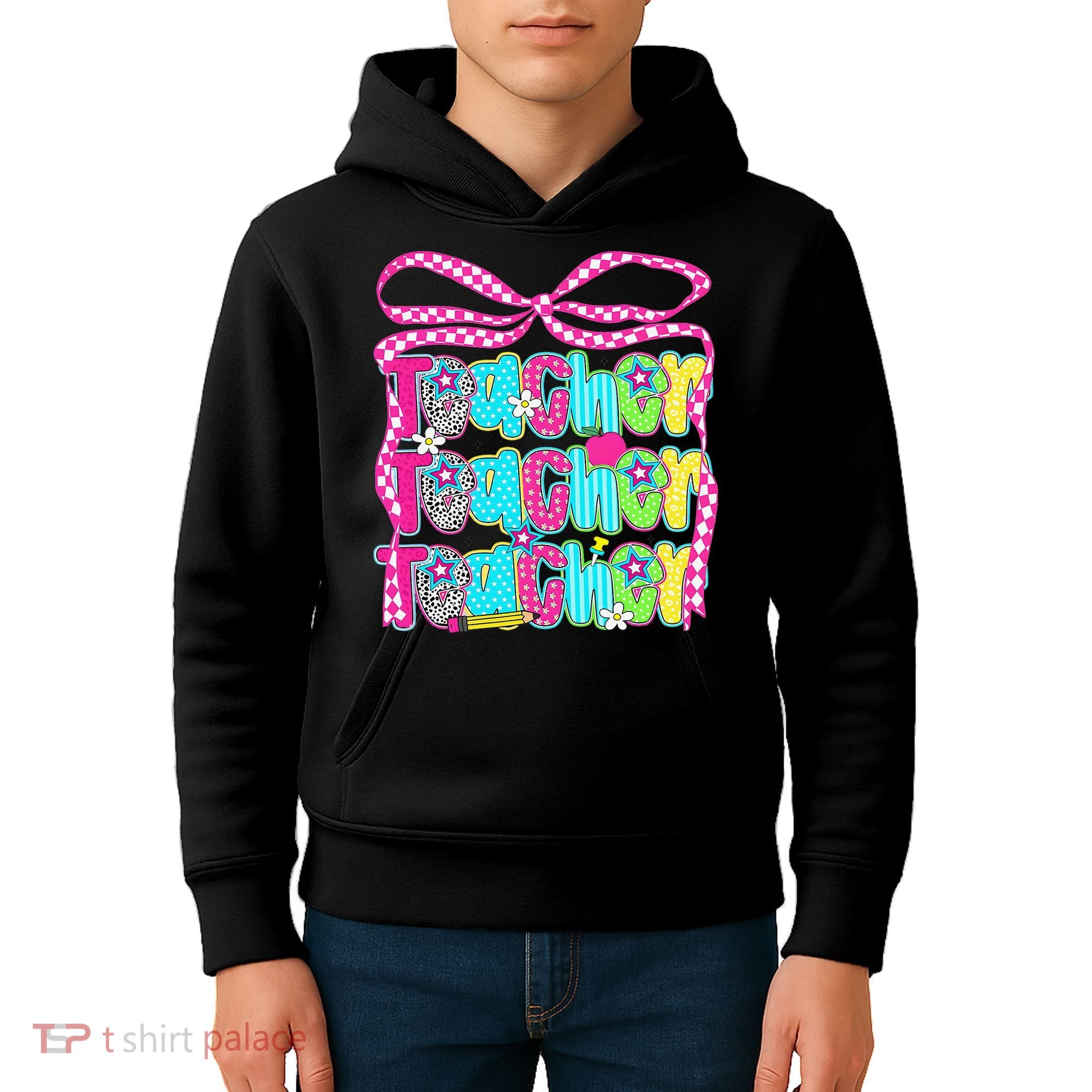 Preppy Teacher Coquette Bow Teacher Summer Last Day Kids Hoodie
