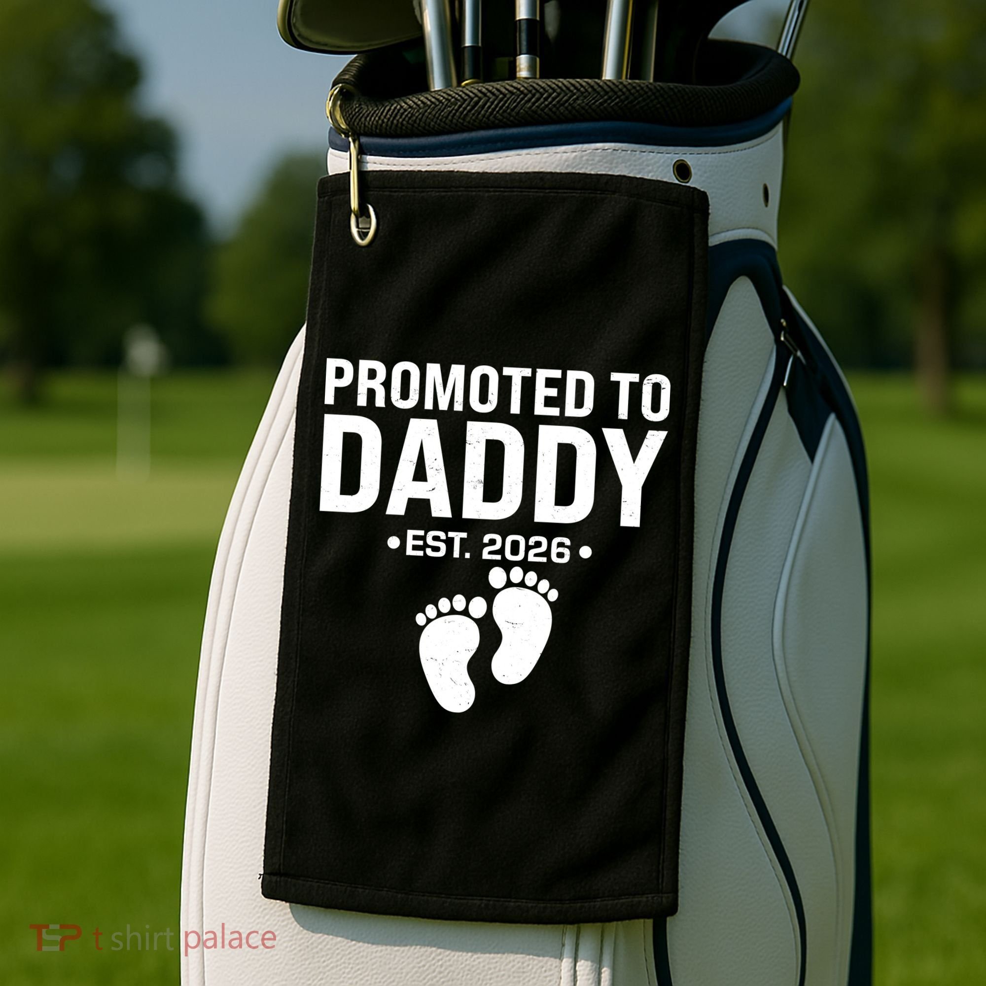 Promoted To Daddy EST 2026 New Baby Feet Golf Towel