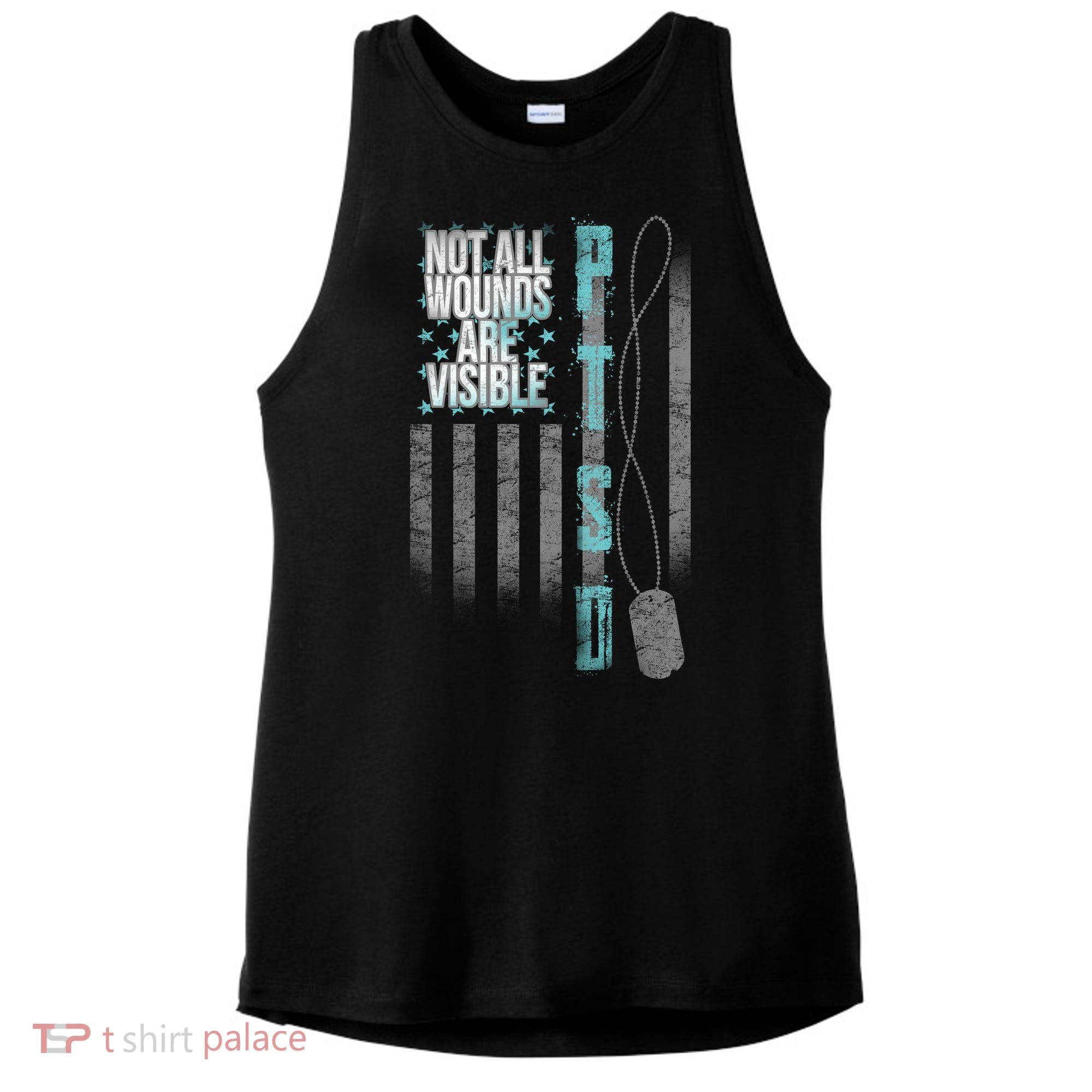 Not All Wounds Are Visible Ptsd Veteran Flag Ladies PosiCharge Tri-Blend Wicking Tank