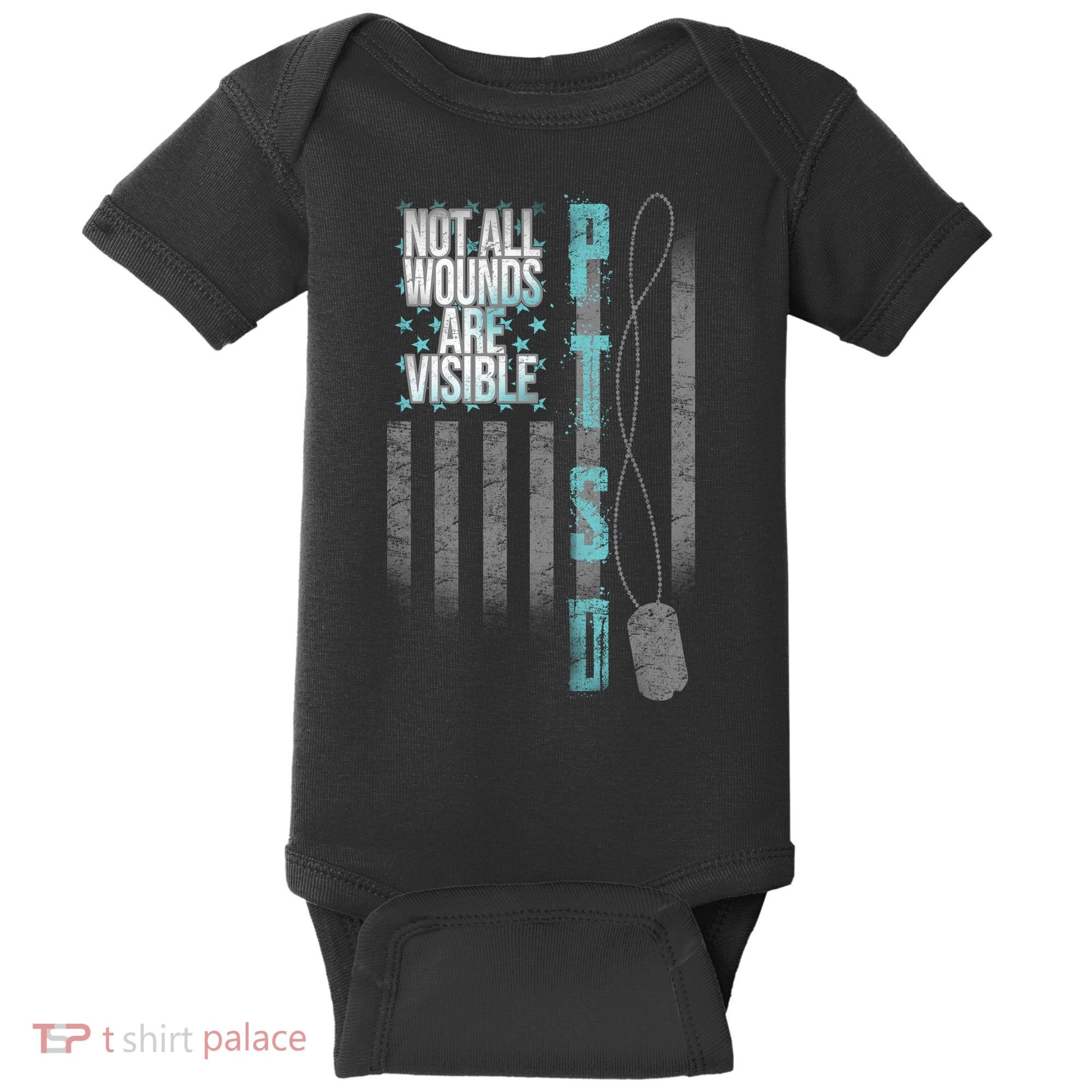 Not All Wounds Are Visible Ptsd Veteran Flag Baby Bodysuit