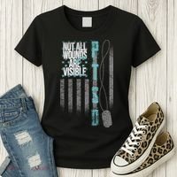 Not All Wounds Are Visible Ptsd Veteran Flag Women's T-Shirt thumb 3