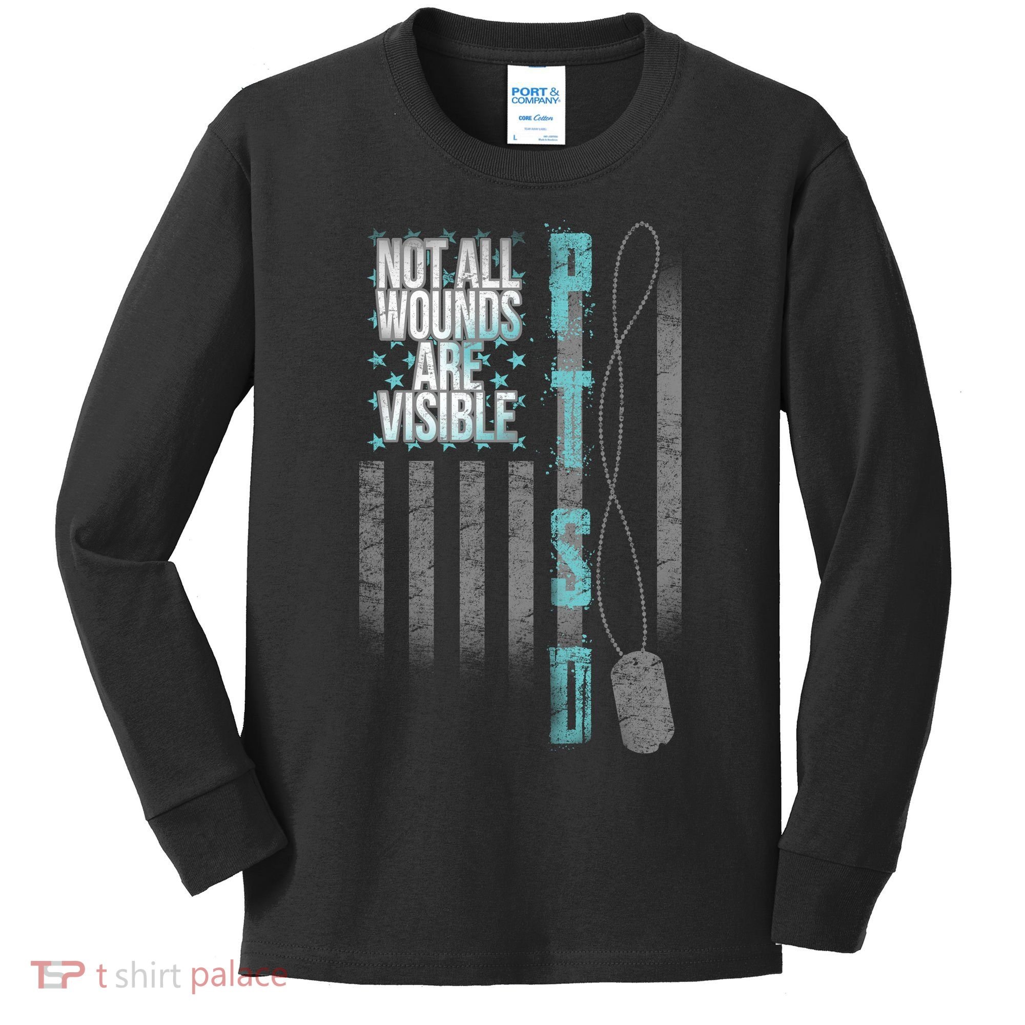 Not All Wounds Are Visible Ptsd Veteran Flag Kids Long Sleeve Shirt