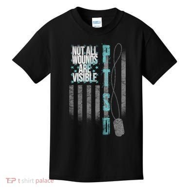 Not All Wounds Are Visible Ptsd Veteran Flag Kids T-Shirt