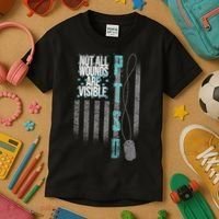 Not All Wounds Are Visible Ptsd Veteran Flag Kids T-Shirt thumb 3