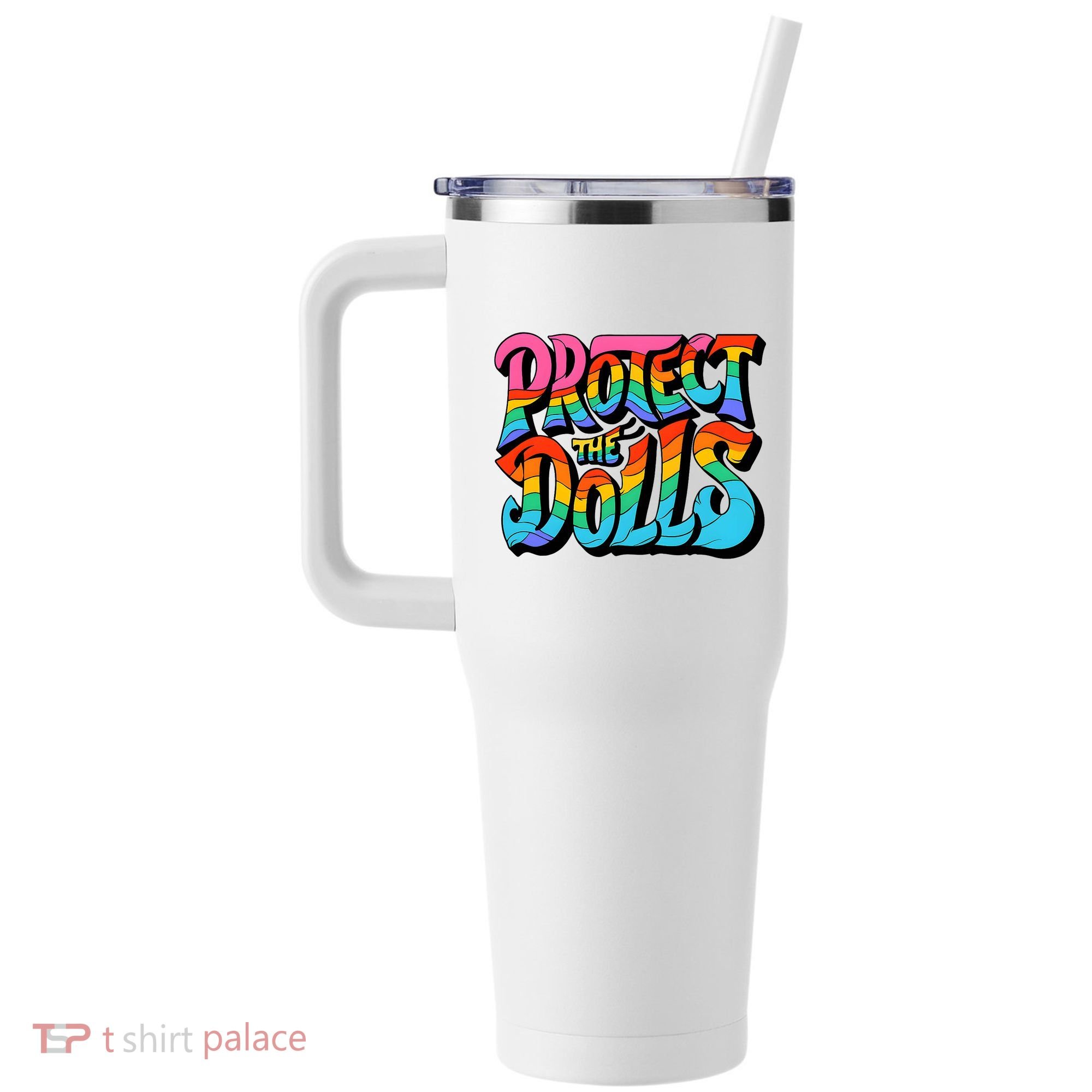 Protect The Dolls Retro Protect The Dolls LGBTQ Pride  40oz Vacuum Insulated Stainless Steel Travel Tumbler