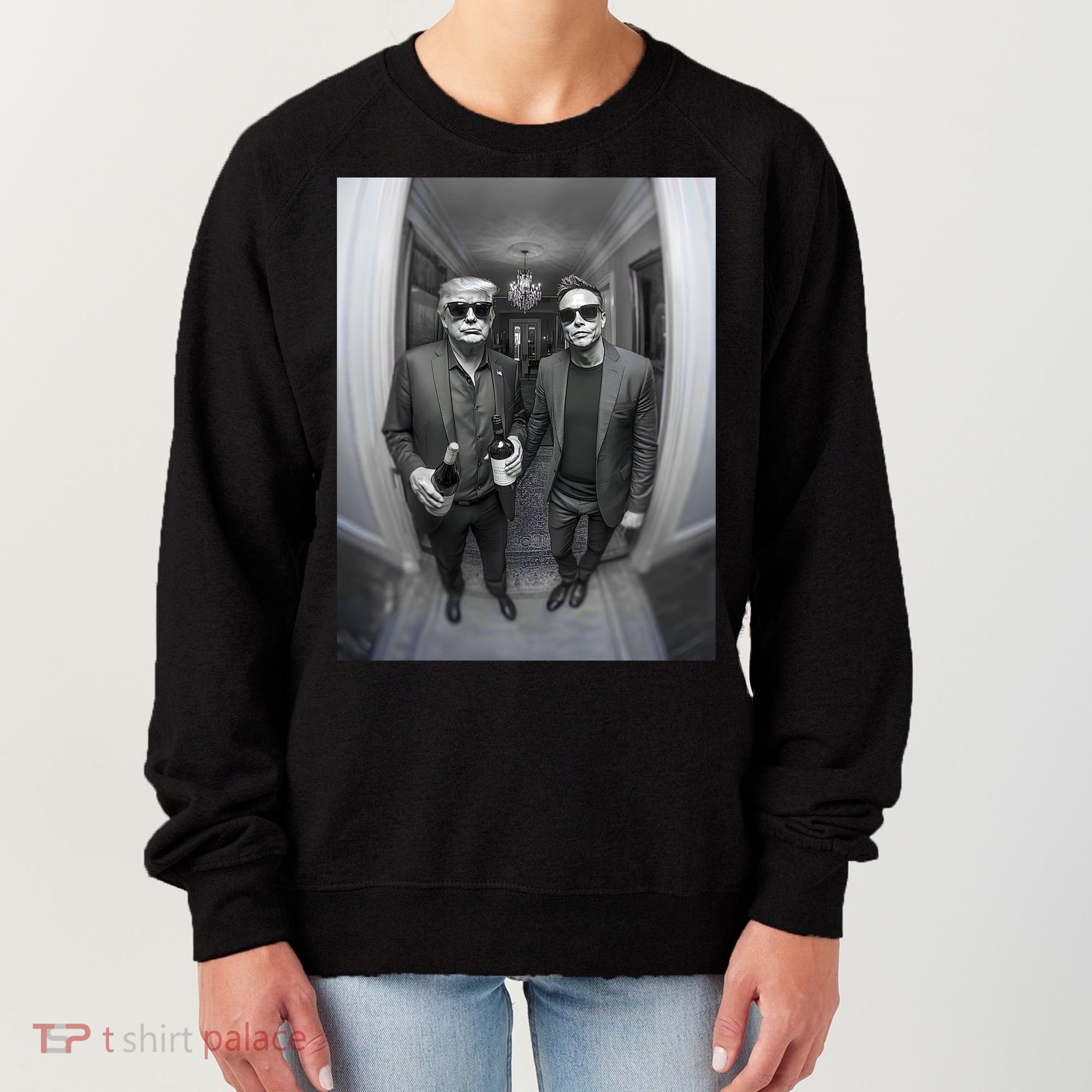 President Trump Elon Musk Funny Meme Knocking On Door Women's Sweatshirt