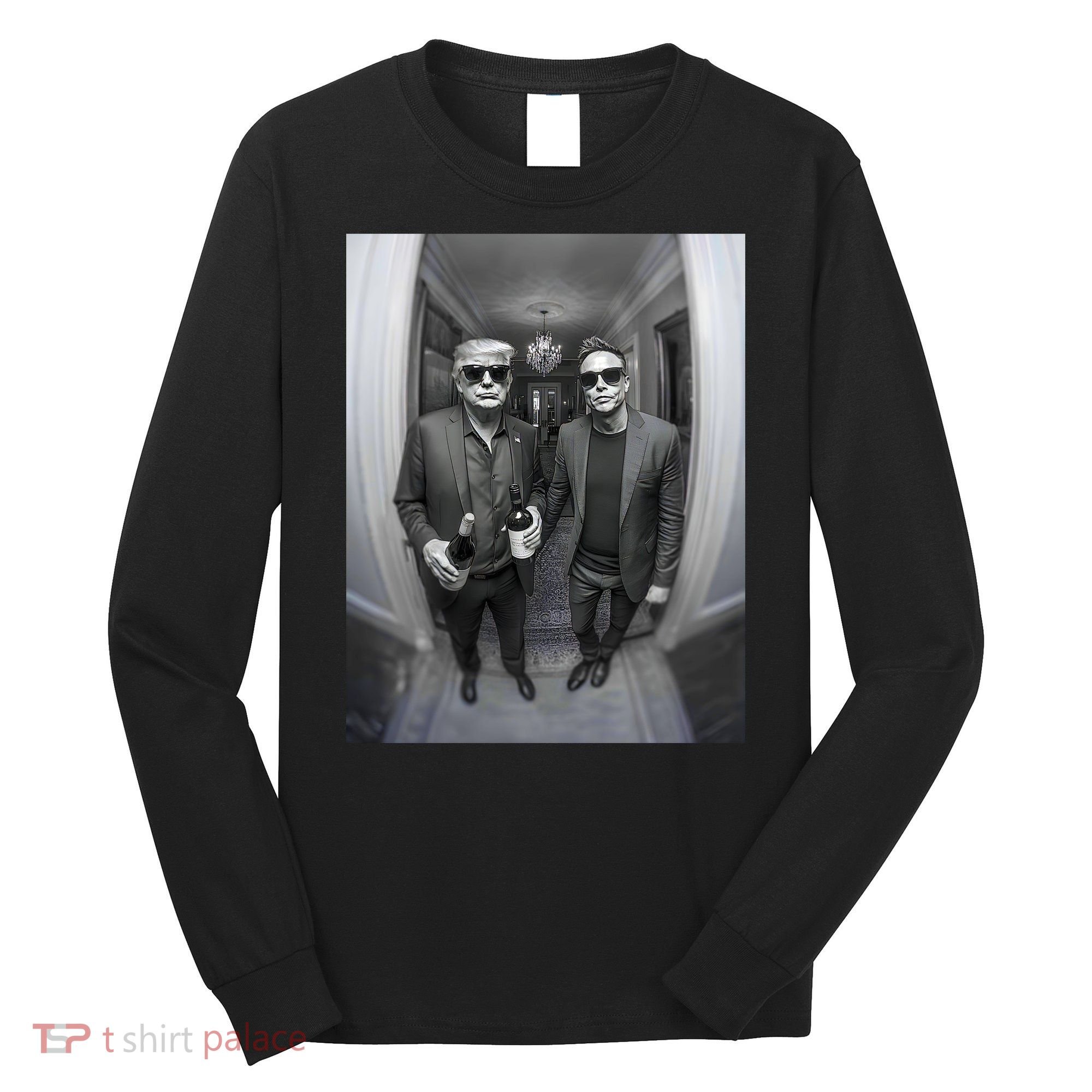 President Trump Elon Musk Funny Meme Knocking On Door Long Sleeve Shirt