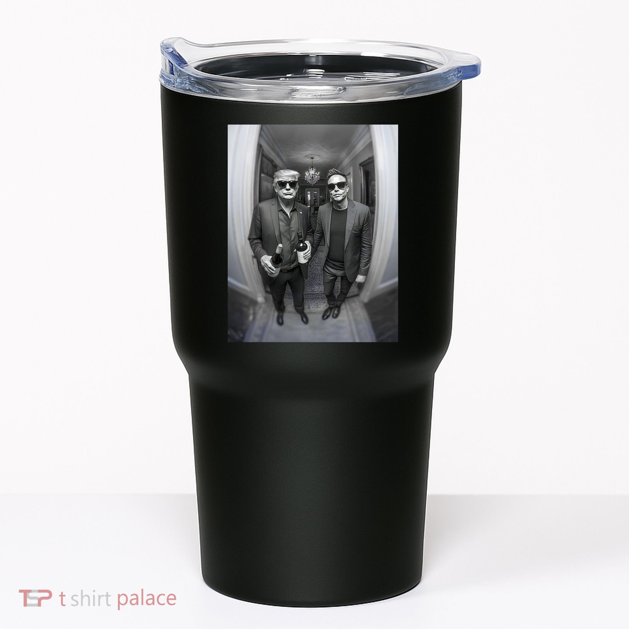 President Trump Elon Musk Funny Meme Knocking On Door Tumbler