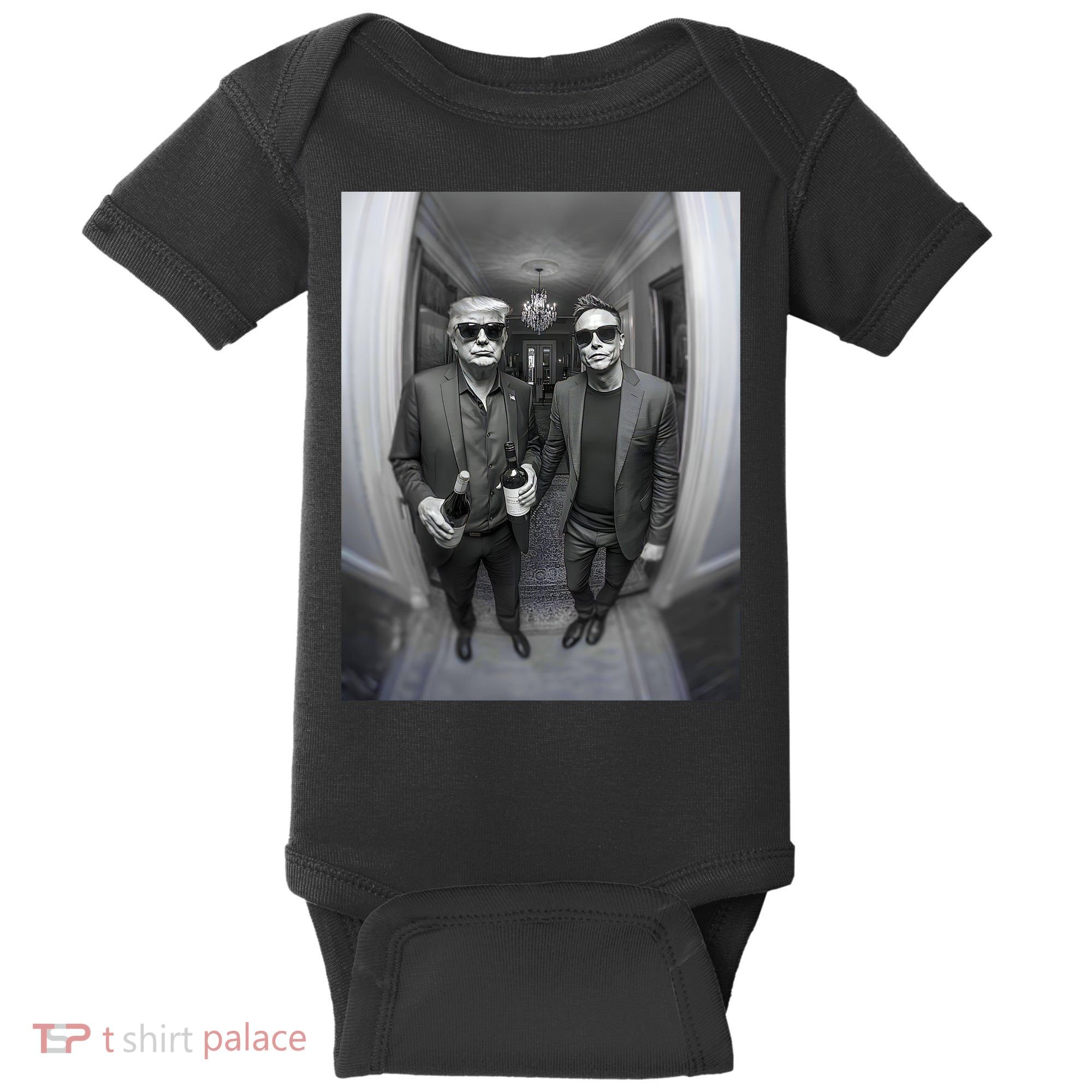 President Trump Elon Musk Funny Meme Knocking On Door Baby Bodysuit