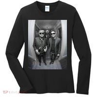 President Trump Elon Musk Funny Meme Knocking On Door Women's Long Sleeve Shirt thumb 0