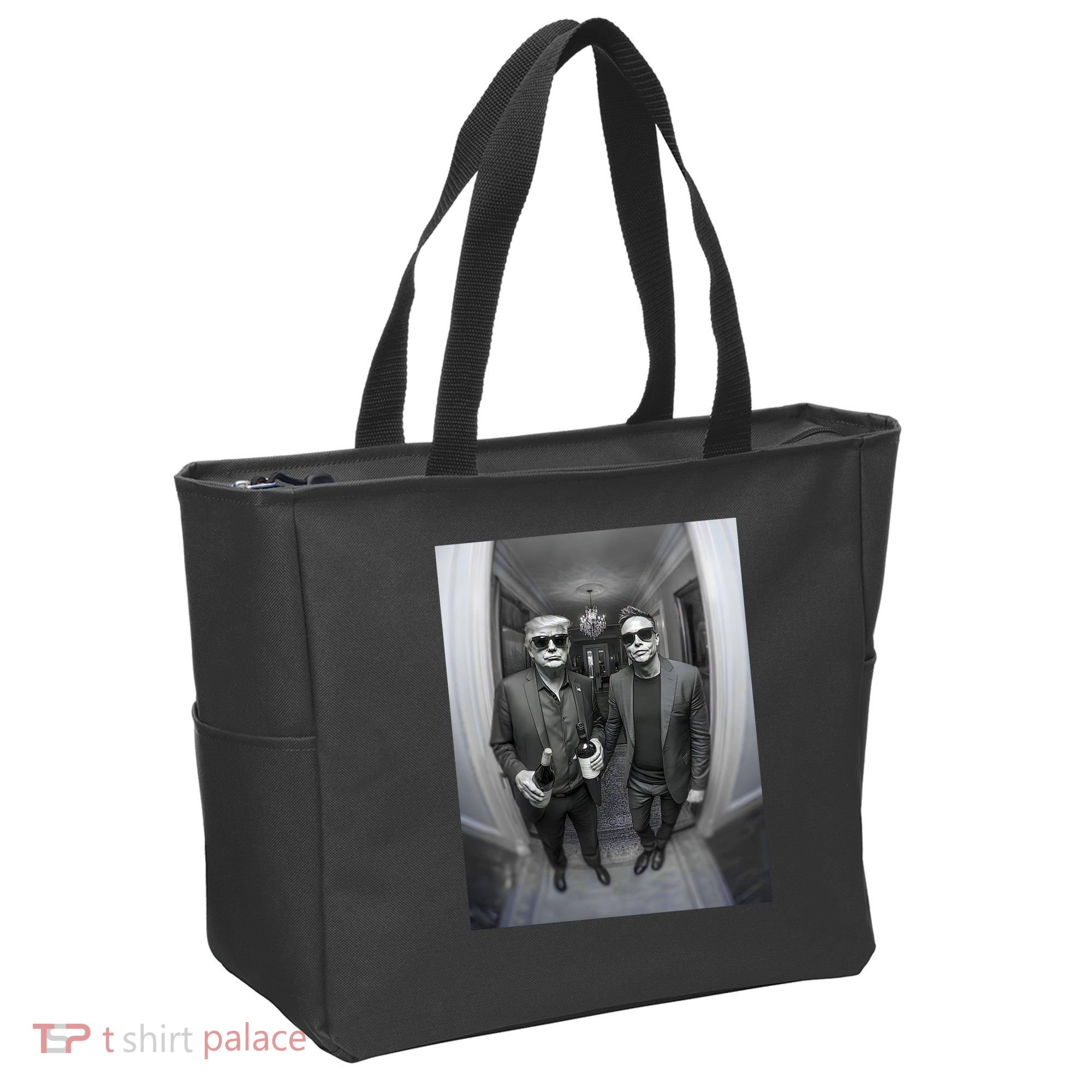 President Trump Elon Musk Funny Meme Knocking On Door Tote Bag