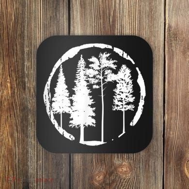 Pine Trees Forest Silhouette Vintage Retro Outdoors Hiking Coaster