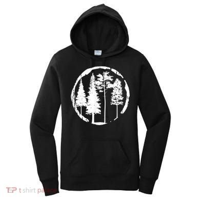 Pine Trees Forest Silhouette Vintage Retro Outdoors Hiking Women's Hoodie